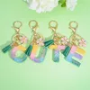 Keychains Colorful Sequins Filled 26 Letters Keychain With Pink Flower Women Girls Handbag Ornament Green Tassel Initial Alphabet Key Ring