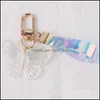 Key Rings Diy Acrylic Butterfly Trendy Transparent Bead Lanyards Keychains Mobile Phone Chains For Women Car Keys Bag Decor Pendant Ot9Nh