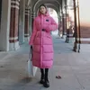 Kadın Trençkotları Kadınlar 2023 Kış Moda Uzun Down Pamuk Ceketler Kadın İnce Cepler Kapşonlu Dış Giyim Bayanlar Düz Renk Sıcak