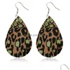 Dangle Chandelier Fashion Jewelry Womens Leather Earrings Cow Grain Leopard Waterdrop Drop Delivery Dh9Yr