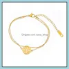 Anklets Gold Stainless Steel Anklet Bracelet For Women Lucky Transfer Round Card Double Layer Summer Foot Chain Beach Leg Jewelry Dr Otnyl