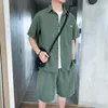 Männer Trainingsanzüge Sommer Koreanischen Stil Einfarbig Set Kleidung Teen Trend Harajuk Kurzarm Hemd Knielange Hosen Zwei-stück Su