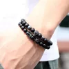 STRAND kralen strengen 2023 Fashion Men Elastische armband Sets Skull Disco Ball Charm 8mm Stone Bead Couple for Punk Jewelry Gift Inte22