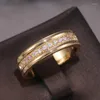 Wedding Rings Simple Gold Color Damesring Witblauw Zirkoon verlovingsfeest Fijne sieraden Belofte Verjaardagsgeschenken