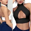 Débardeurs pour femmes Camis sans manches Halter Satin Crop Tops Femmes Sous-vêtements Court Sexy Dos nu Bustier Solide Mini Noir Blanc S M L