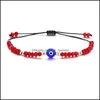 Pulseras de encanto trenzado Evil Blue Eye Pulsera Joyería hecha a mano Colorf Crystal Beads para mujeres niña 2247 T2 Entrega de gota DHLR4