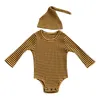 Ensembles de vêtements bébé né bébé garçons filles à manches longues barboteuse côtelée rayée avec chapeau mignon tenue ensemble vêtements à capuche pantalon tenues chaudes