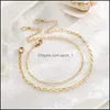 Charm Bracelets 14K Gold Plated Layered Bead Handmade Fashion Pearls Bar Beaded Bracelet Bangle Jewelry For Women Girls K119Fa Drop D Dhxun