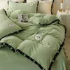 Beddengoed sets winter super zacht fluweel fleece set roze borduurwerk dekbedoverdekte warme korte pluche bed dekbed kussenslopen