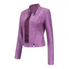 Giacca da motociclista da donna in pelle da donna Capispalla femminile Cappotto da motociclista con zip da donna Slim Fit Casual Streetwear Colletto alla coreana