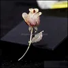 Pins Brooches Fl Diamond Rose Flower Pins For Female Luxury Suit Cor Designer Brooch Fashion Wedding Gold Jewelry 461C3 Drop Deliver Dh8Xg