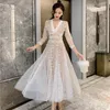 Casual Dresses Spring Runway Sexig V-ringning Mesh broderi Polka-Dot Dress Woman Elegant Slim Draped Party Long Female Vestidos Fall