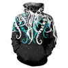 Erkek Hoodies Erkek Ahtapot Tentacle 3D Baskı Hoodie Gevşek Uzun Kollu Kapüşonlu Sweatshirt Sokak Giyim Sudaderas Para Hombre