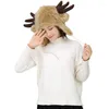 Boinas Unisex invierno Cosplay peludo trampero sombrero lindo ciervo orejas astas mullidas felpa Animal orejera gorra térmica caliente orejeras