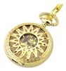 Pocket horloges mode gouden transparante vlam holle mechanische handwind vintage analoge skelet fob horloge voor mannen vrouwen cadeau