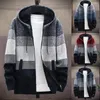 Vestes pour hommes Hommes Manteau tricoté Couleur Bloc Fermeture à glissière à capuche Épaissir peluche Cardigan chaud Pull pour l'automne hiver