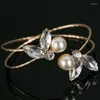 Bangle Fashion Jewelry Gold Color Crystal Charm Bracelets & Bangles Pulseiras Pearl Rhinestone For Women B077