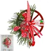Couronnes de Noël de fleurs décoratives pour porte d'entrée, couronne d'hiver, décoration de ferme, roue de chariot avec ruban, plantes artificielles