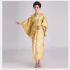 Bühnenkleidung, hochwertige japanische weibliche traditionelle Satin-Kimono Yukata mit Obi, klassisches Abendkleid, Halloween-Kostüm, Einheitsgröße