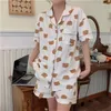 Kvinnors sömnkläder sommarflicka söt och söt v-hals kortärmad shorts tunn kostym Bekväm silke kvinnors hemtjänst 2-stycken set
