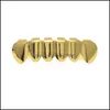 Grillz Griglie dentali Vero lucido placcato oro 14K Barra inferiore inferiore Hip Hop 2 file Bocca superiore Denti inferiori Consegna gioielli Corpo Dhhgn