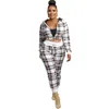 Designer New 2023 Womens Tracksuits Plaid Zipper Hooded Coat Pants Fashion Casual Sports Two-piece Set 5 Colours