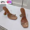 Amina Muaddi Pantoufles pour femmes Sandales de créateur Sami 95 PVC Cuir d'agneau Verni Sandale Chaussures habillées avec boîte Talons hauts Diapositives pour dames Pantoufle Talon de coupe de vin