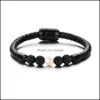 Arts et artisanat de la mode en cuir lave chakra perles de pierre de pierre essentielle braceletbraceletbracelet bracelets en acier inoxydable bracelets fo dhmkx