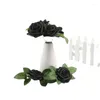 Flores decorativas Halloween Artificial for Decoration 25/50 PCS Rosas pretas com caule e folhas falsas rosa