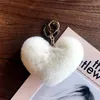 Heart Shaped Faux Rabbit Fur Keychains Pom Pom Ball Pendant Keychain Plush Car Keyring Bag Pendent Accessories Promotion Gift Wholesale Price