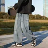 Men's Pants 2023 Men's Jeans Korean Style Washed Harajuku Japanese Wide-leg Overalls Street Wear Sweat Trousers Men Clothing