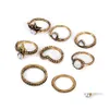Bandringar 8 st/set vintage krona vit ￤delsten brons m￤ssing knuckle ring etnisk snidad boho finger f￶r m￤n kvinnor mode droppleverans j otakb