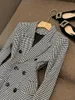 Women's Suits Lady British Style Classical Black White Fine Grain Coat Women Double-breasted Long Sleeve Office Casual Blazer