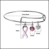 Charm armband kvinnor rosa band för kvinnlig bröstcancermedvetenhet utdragbar sier trådkvangle ammande överlevande smycken gåva droppe d otki8