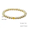 Bracelet bijoux fantaisie cadeau femme perle ronde lisse verre multicolore taille 6mm minerai d'oeil du diable plaqué or 14k Bracelet élastique