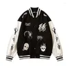 Men's Jackets Gothic Baseball Jacket Skeleton Letter Embroidery Vintage Streetwear Coat 2023 Men Hip Hop Loose Varsity Bomber Biker