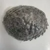 Brazilian Virgin Human Hair Replacement #1Gray Afro Heliciform Curl 8x10 Knots Full PU Toupee for Old Men
