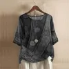 Women's Blouses Women's Harajuku Casual Pullover Ethnic Style O Neck Digital Vintage Print Loose Shirt Oversized Half Sleeve Top