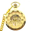 Pocket Watches Retro Watch Steampunk Skeleton Mechanical Roman Number Clock Pendant Hand-winding Men Women Fob Chain Gift