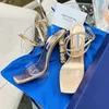 Sandały Aquazzura Sandals Kryształowy dekoracyjny satynowy buty na wysokim obcasie 105 mm przezroczyste PVC Lśniące Rhinestone Inkrustowany Party Party Party J230525