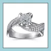 Bandringen kristallen diamant verlovingsring 925 Sterling sier vergulde glanzende bruiloft voor vrouwen Q481FZ Drop levering sieraden DHP4L