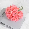 Dekorativa blommor 24 st 7cm konstgjorda blommor bukett pe skum rose falsk för bröllop brud födelsedagsfest deco diy kransförsörjning