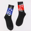 Chaussettes en coton pour hommes, Streetwear chinois, personnages noir, bleu, blanc, Hip Hop, Harajuku, Hipster, skateboard décontracté, cheville