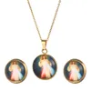 Naszyjne kolczyki Ustaw złotego koloru wisiorek dla kobiet mężczyzn Trendy klasyczny chrześcijański prezent biżuterii