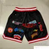 Basketball-Shorts mit echter Stickerei und 4-Taschen-Reißverschluss-Jogginghose, Mesh-Sporthose