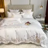 Bedding Sets European Princess Series Luxury Cotton Embroidery Pink White Set Duvet Cover Bedspread Flat Sheet Pillowcases #/