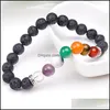 Bracelets de charme difusor de ￳leo essencial 7 Chakra Natural Vulc￢nica Lava Pulseira de Pedra de Yoga Bracelete de 8mm de 8 mm de m￣o Jeia Dhgna