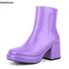 Heelslover New Fashion Women Winter Ankle Boots Side Zipper Chunky Heels Round Toe Pretty Violet Prom Shoes Ladies Us Size 5-9