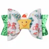 Hårtillbehör 3 "Christmas Glitter Bow Clip for Children Cartoon Hairn Pins Baby Snowman Barrettes Ornament Hairgrip Party Accessoires