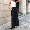 Skirts Black Cotton Silk Long Skirt Women's Clothing 2023 Autumn Slit High Waist Temperament Commuter Drape